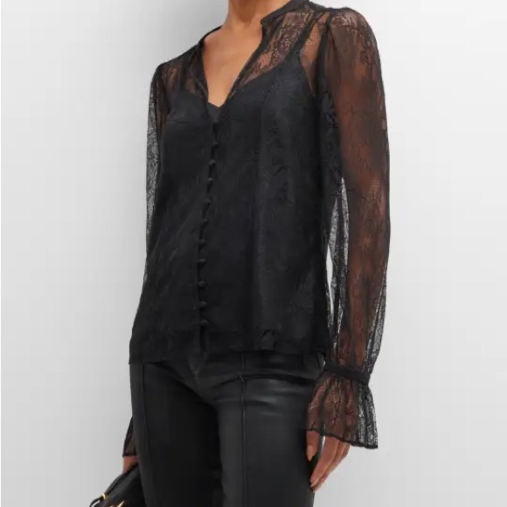 PAIGE Saldana Long Sleeve Black Lace Blouse